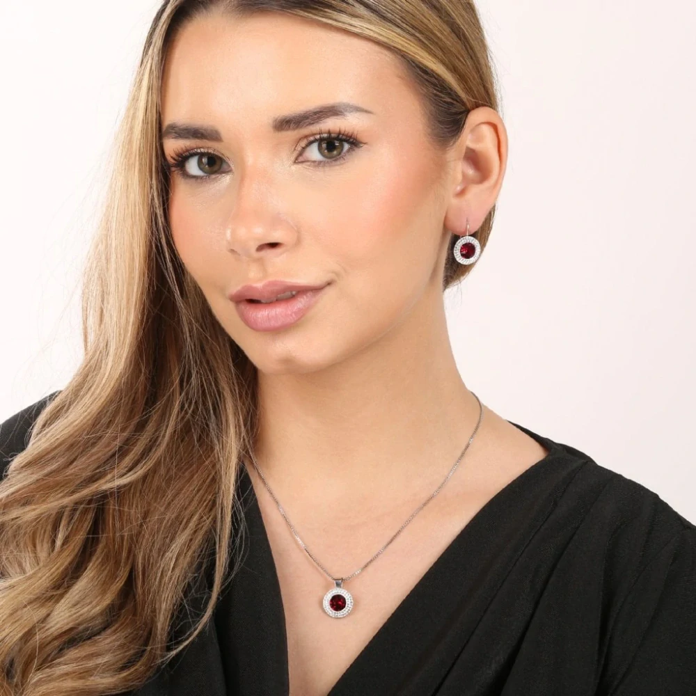 Sada šperků s krystaly Swarovski náušnice a přívěsek červené kulaté 39107.3