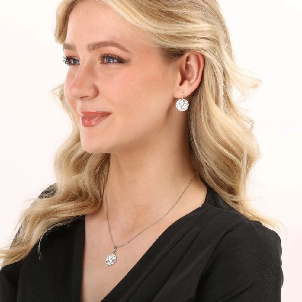 Sada šperků s krystaly Swarovski náušnice a přívěsek bílé kulaté 39117.1